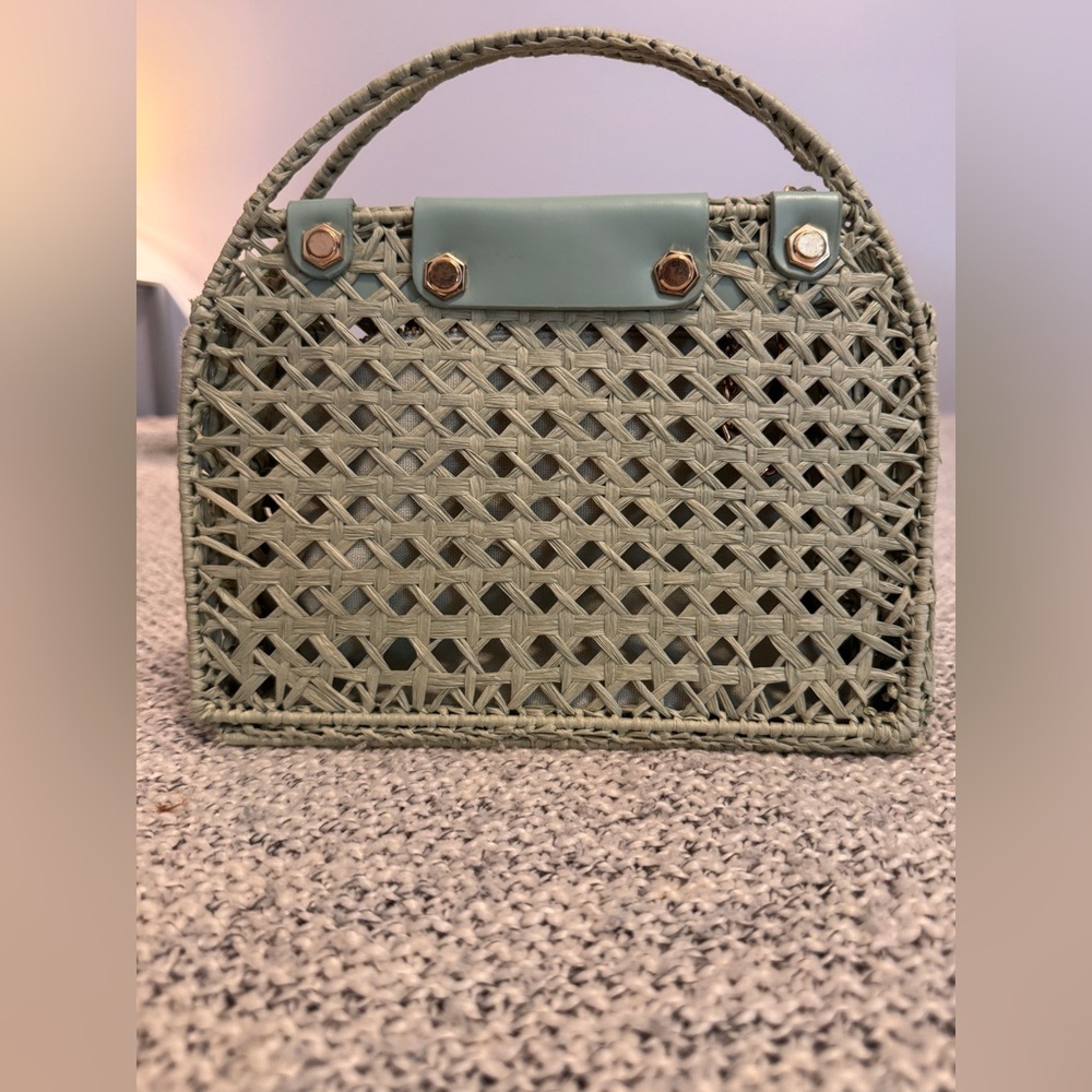 House of Harlow 1960 Authentic Green Woven Crossbody Bag with Gold Chain